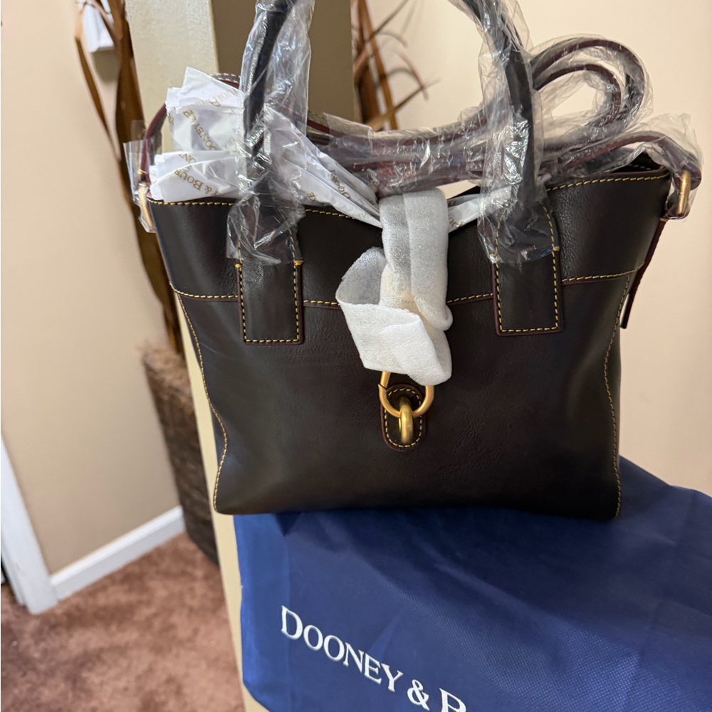 Dooney & Bourke Brown Leather Satchel with Gold Hardware